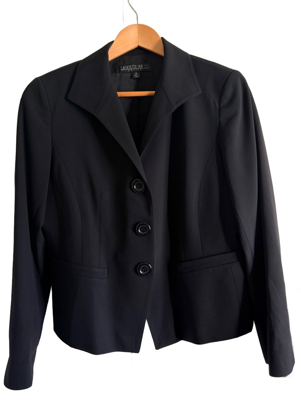 Lafayette 148 New York 96% Wool 3-Button Fitted Blazer Jacket Black Size 10P EUC